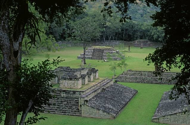BALL COURT, dated to 775 AD, was used for MAYAN BALL GAME in which the losers lost their heads - COPAN RUINS, HONDURAS - McPLOV