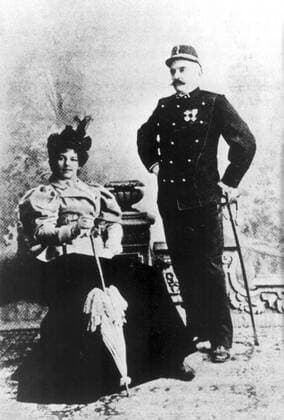 Jan 01, 1900 - Paris, FRANCE - A Dutch exotic dancer and courtesan MATA HARI pictured with her husband, a Dutch naval officer RUDOLF MACLEOD. MATA HARI was the stage name of MARGARETHA GEERTRUIDA ZELLE, who was executed by firing squad for alleged espionage during World War I. The very name of Mata Hari has become synonymous with spying, espionage, intrigue, and sensuality. Paris FRANCE  - ZUMAk09