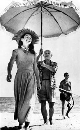 Jan 01, 1948 - Cannes, France - Famous as no artist ever had been, PABLO PICASSO was a pioneer, a master and a protean monster, with a hand in every art movement of the century. Before his 50th birthday, the little Spaniard from Malaga had become the very prototype of the modern artist as public figure. Picasso s audience - meaning people who had heard of him and seen his work, at least in reproduction - was in the tens, possibly hundreds, of millions. He and his work were the subjects of unending analysis, gossip, dislike, adoration and rumor. PICTURED: French painter and PICASSO s companion FRANCOISE GILOT, PICASSO and his nephew JAVIER VILATO. Cannes France  - ZUMAk09