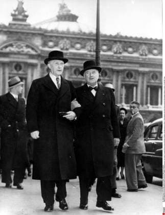 Apr 11, 1951 - Paris, France - West Germany s first chancellor KONRAD ADENAUER began his career in politics as a member of the Cologne City Council, becoming lord mayor of the city. After the Nazis came to power in 1933, Adenauer, who had not hidden distaste for them, lost his positions, was forced to go into exile for a year in an abbey and was later interned in a prison camp. Adenauer was elected Chancellor of the Federal Republic of Germany on 15 September 1949. His main aim was to ensure West Germany s transition to a sovereign, democratic state. He held power for the next fourteen years and during that time played an important role in restoring good relations with France and the United States. PICTURED: KONRAD ADENAUER and French ambassador ANDRE FRANCOIS-PONCET. Paris France  - ZUMAk09