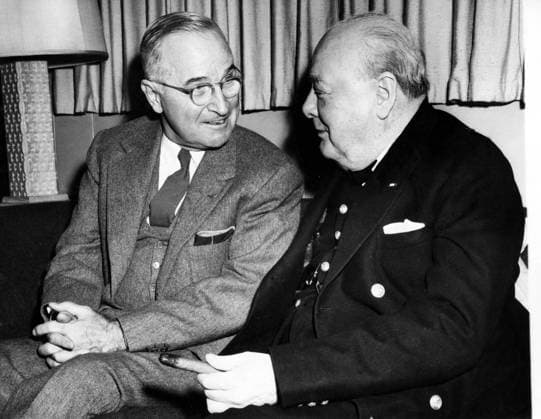 Jan 10, 1952 - Washington, District of Columbia, USA - The greatest of all Britain s war leaders, WINSTON CHURCHILL was uniquely stirred by the challenge of war and found his fulfillment in leading the democracies to victory. It was to prove more important that as a democrat, he was disgusted by the rise of totalitarian systems in Europe. In 1935 he warned the House of Commons of the importance not only of self-preservation but also of the human and the world cause of the preservation of free governments and of Western civilization against the ever advancing sources of authority and despotism. PICTURED: Sir WINSTON CHURCHILL (right) and US president HARRY S. TRUMAN during a meeting in Washington. Washington USA  - ZUMAk09