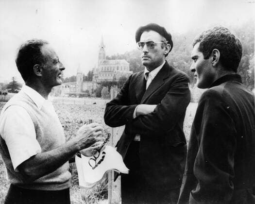 Jul 15, 1963; Lourdes, France; Actor GREGORY PECK (1916-2003) was born in La Jolla, California. Pictured with OMAR SHARIF and producer FRED ZINNEMANN during the production of the film, Behold a Pale Horse which was filmed at the Lourdes Pilgrimage center. Lourdes France  - ZUMAk09