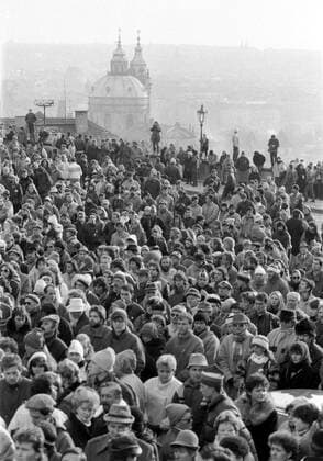 Velvet Revolution November 1989, demonstrators Prague Castle. 