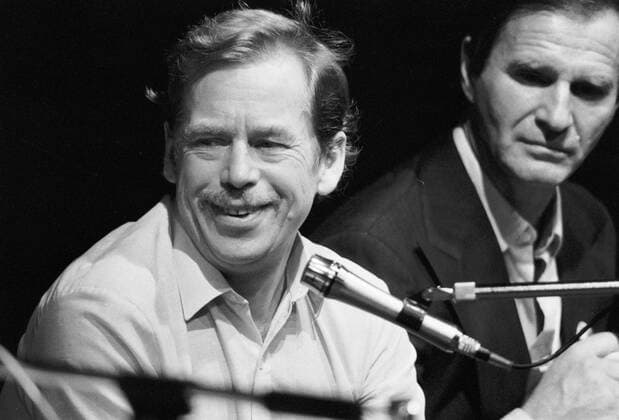 Velvet Revolution - November 29th 1989, Vaclav Havel smiles during a press conference. 