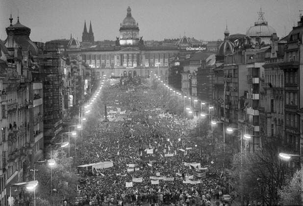 Velvet Revolution - Prague, November 24th 1989, Demonstrations on Wenceslas Square in Prageu, Czechoslovakia on Nov. 24, 1989. The events of November 1989 started by the brutal supression of student demonstration which led to the fall of the government and effectively ended Communism in Czechoslovakia. (CTKxphoto) 