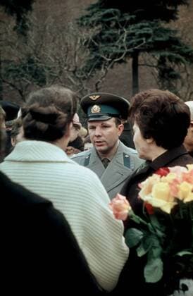Soviet cosmonaut, the first man in space Yuri Gagarin attends festivities to mark the Day of Cosmonautics in Moscow s Red Square on April 12, 1967.  TASS274851