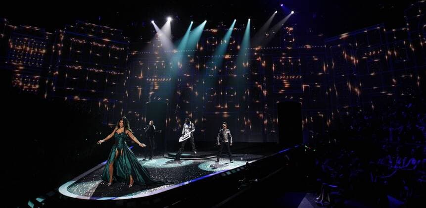 Fergie and the Black Eyed Peas perform at the Victoria s Secret Fashion show in New York City on November 19, 2009. (UPI Photo John Angelillo) .  NYP20091119116