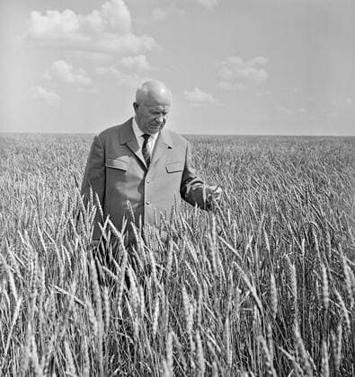Tselinograd region. First Secretary of the Central Committee of the CPSU Nikita Khrushchev inspects Moskovsky state farm. Photo TASS Valentin Sobolev  TASS_325566