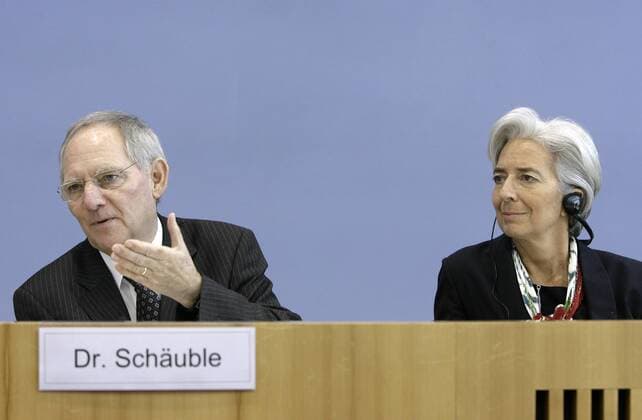 DEUTSCHLAND, Berlin, 31.03.2010 - Dr. Wolfgang Schäuble, Bundesminister der Finanzen, CDU, und Christine Lagarde, Französische Finanzministerin