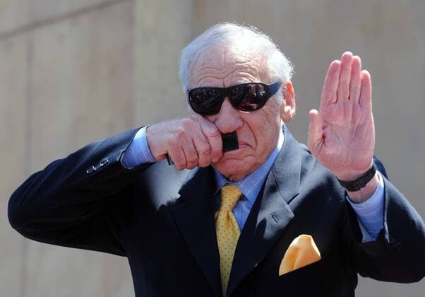 Mel Brooks does an impression of Adolf Hitler during an unveiling ceremony honoring him with the 2,406th star on the Hollywood Walk of Fame in Los Angeles on April 23, 2010.  LAP2010042304