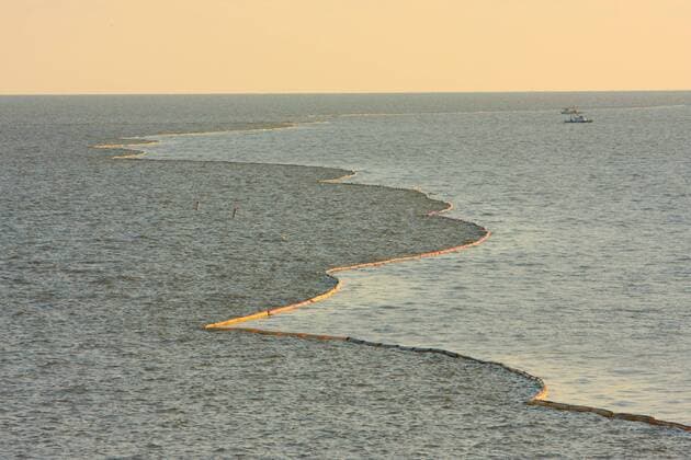 A boom is seen in use around the port of Bayou La Batre, Alabama on May 21, 2010. Oil from the Deepwater Horizon oil rig explosion continues to spill into the Gulf of Mexico.  WAX20100522720