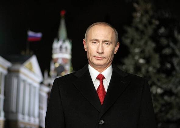 ITAR-TASS 01: MOSCOW, RUSSIA. JANUARY 1. President Vladimir Putin (in pic) seen during his traditional televised New Year address to the people of Russia in the Kremlin.  Highlight 423023