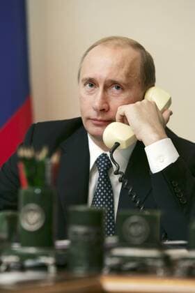 ITAR-TASS 40: MOSCOW REGION, RUSSIA. MAY 4. Russian president Vladimir Putin speaks to his Egyptian counterpart Hosni Mubarak over the phone at his residence in Novo-Ogaryovo outside Moscow.  467258