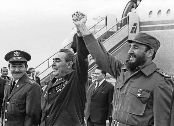 Havana. First Secretary of the Central Committee of the Cuban communist party Fidel Castro (R) and General Secretary of the Central Committee of the CPSU Leonid Ilyich Brezhnev in the airport.  335083