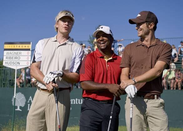 July 16, 2010 - Stateline, Nevada, USA - The threesome of actors (L-R) JACK WAGNER, ALFONSO RIBEIRO and OLIVER HUDSON before teeing off on the first hole of the 21st annual American Century Championships at the Edgewood Tahoe Golf Course. Offering a total purse of 600,000 dollars, the made-for-tv ACC, owned and broadcast by NBC Sports, is the world s premier celebrity golf tournament. For the fifth year in a row, the Lance Armstrong Foundation and its LIVESTRONG Global Cancer Campaign is the Championship s official charity. Stateline USA - ZUMAce6