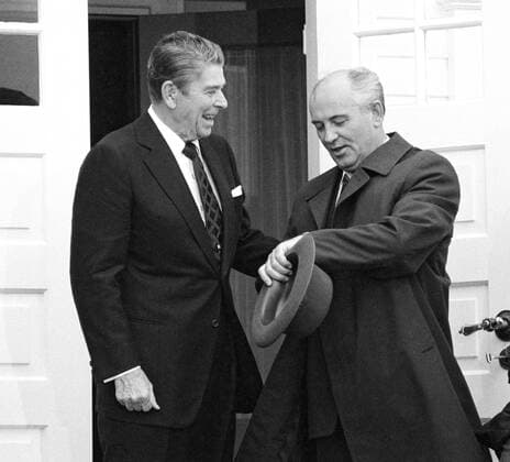 Reykjavik. General Secretary of the Communist Party of the Soviet Union (CPSU) Mikhail Gorbachev (R) meets with Ronald Reagan, the fortieth President of the United States.  128707