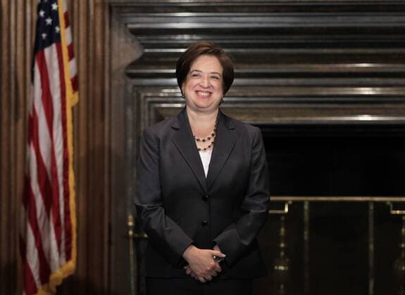Elena Kagan smiles after she was sworn in as the Supreme Court s newest member at the Supreme Court Building in Washington on August 7, 2010. Kagan, 50, who replaces retired Justice John Paul Stevens, becomes the fourth woman to sit on the high court and is the first Supreme Court justice in nearly four decades with no previous experience as a judge.  WAX20100807706