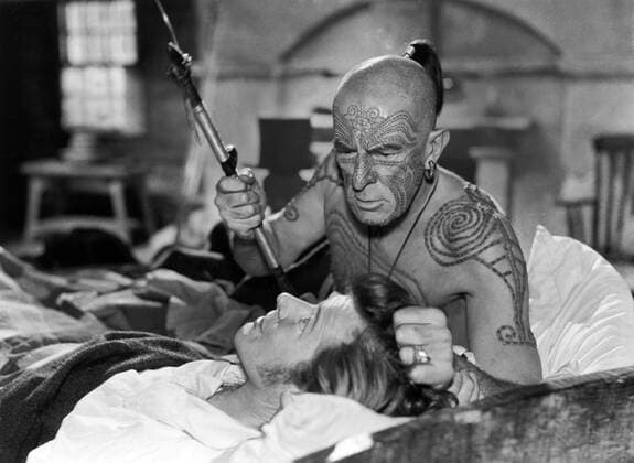 KPA50875.jpg MOBY DICK Moby Dick USA 1956 John Huston Szene mit FREDERICK LEDEBUR (Queequeg) und RICHARD BASEHART (Ishmael, vorne). Box UnitedArchives50875