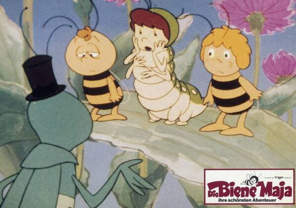 KPA88712.jpg DIE BIENE MAJA Mitsubachi Maja no Booken Maya the Bee Japan 1975 Folge 15: Maja und die kleine Raupe image: Flip, Willie, die kleine Raupe und Maja B177112 rights=RM UnitedArchives88712