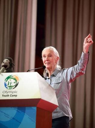 IMAGO ICONS: Jane Goodall (100918) -- BEIJING, Sept. 18, 2010 (Xinhua) -- Dr. Jane Goodall addresses a summit at Beijing 101 Middle School in Beijing, capital of China, on Sept. 18, 2010. The summit, featuring biological diversity this year, was held by Roots and Shoots. Roots and Shoots is a youth environmental educational program initiated by Dr. Jane Goodall, Mother of Chimpanzees , in Tanzania in 1991. Goodall is one of the most respected women scientist-activists of the 20th century. For over 45 years, since her 20s, the English-native has studied chimpanzees in Africa. She received the United Nations Messenger of Peace award in 2002. (Xinhua Luo Wei) (lb) CHINA-BEIJING-JANE GOODALL-ROOTS and SHOOTS (CN) 