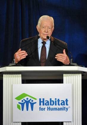 Former President Jimmy Carter delivers remarks at the Thanks a Million! Habitat for Humanity gala which honored the life and service of Jimmy and Rosalynn Carter, in Washington on October 4, 2010.  WAP20101004303