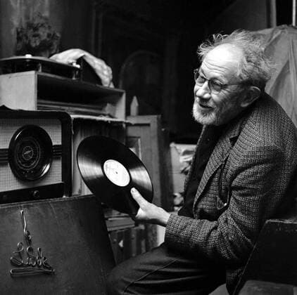 World famous Czech photographer Josef Sudek holds a LP record at his home in Prague, Czechoslovakia 1966. (CTKxPhotox xJovanxDezort)  CTKPhoto00036759