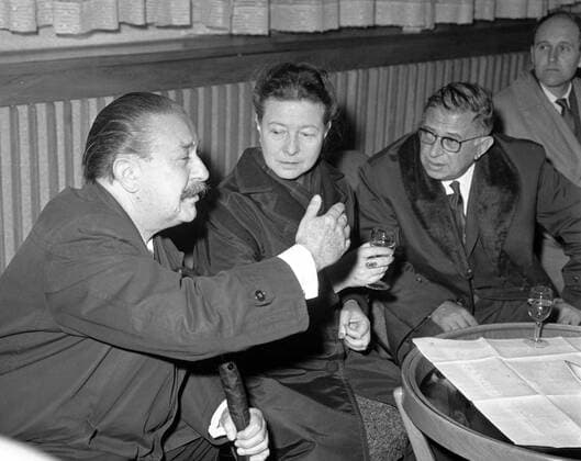 Jean Paul Sartre with his wife Simone de Beauvoir at Ruzyne Airport in Prague, Czechoslovakia, 1963. (CTKxPhotox xJirixKrulis)  CTKPhoto00133446