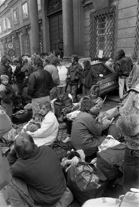 East German citizens camp outside the West German Embassy in Prague in October 1989. Some 20,000 East Germans fled to West Germany via the embassy between August and November 1989. CTK Photo  CTKPhoto00133333