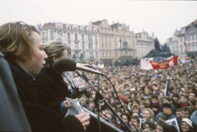 The victory of the Velvet Revolution was topped off by the election of dissident playwright and human rights activist Vaclav Havel as President of the republic at Prague Castle on December 29, 1989. High school students and their teachers demonstrate their support for Vaclav Havel as a new president during a rally in Old Town Square in Prague on December 11, 1989. CTK Photo Pavel Khol  CTKPhoto20160692