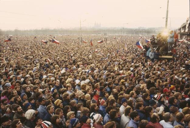 A brutal police action against peaceful march of students in Prague on November 17, 1989, sparked the Velvet Revolution, a series of demonstrations that toppled the authoritarian Communist regime in Czechoslovakia. The number of participants in the regular anti-government demonstration at Letna plain in Prague reached an estimated 800,000 people on November 25, 1989. CTK Photo Petr Josek  CTKPhoto20160695