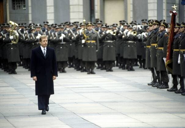 The victory of the Velvet Revolution was topped off by the election of dissident playwright and human rights activist Vaclav Havel as President of the republic at Prague Castle on December 29, 1989. Vaclav Havel inspects the guard of honour after the inauguration ceremony. CTK Photo Karel Vlcek  CTKPhoto02034245