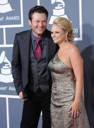 Blake Shelton (L) and Miranda Lambert (Miranda & Blake) arrive at the 53rd Grammy Awards at Staples Center in Los Angeles on February 13, 2011.  LAP20110213102