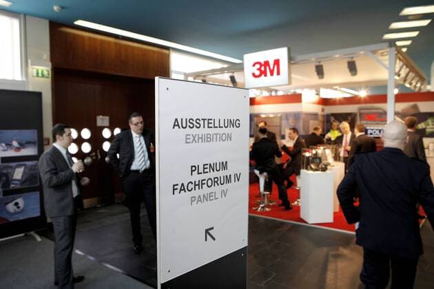 Der Stand von der Firma 3M gesehen auf dem 14. Europäischer Polizeikongress, im Berliner Congress Centrum, Berlin - Mitte