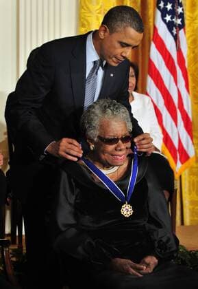 IMAGO ICONS: Maya Angelou President Barack Obama awards the 2010 Presidential Medal of Freedom to poet Maya Angelou during a ceremony at the White House in Washington on February 15, 2011.  WAP20110215326