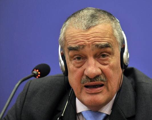 Czech minister of foriegn affairs Karel Schwarzenberg speaks during press conference after the proceedings of V4 countries and Germany in Bratislava Slovakia on March 3, 2011. (CTKxPhoto JanxKoller)  CTKPhoto279201103031048301