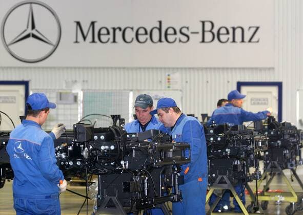 NABEREZHNYE CHELNY, RUSSIA. MARCH 13, 2011. Assembly line at the Joint Venture Mercedes-Benz-Trucks-Vostok, launched by the German automaker Daimler AG in the city of Naberezhnye Chelny.  RE0E2828