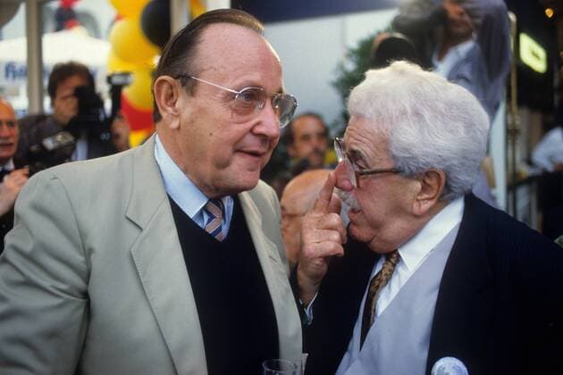 Willy Millowitsch (re.) mit Außenminister Hans-Dietrich Genscher (BRD FDP) während des Kanzlerfestes in Bonn
