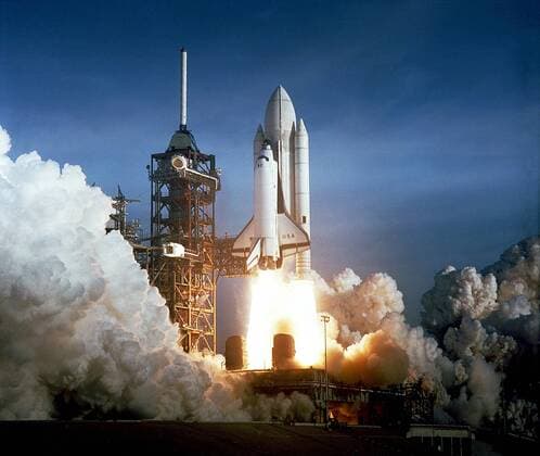 Space Shuttle Columbia launches for the first ever Shuttle launch on April 12, 1981, at Kennedy Space Center, Florida. Atlantis is currently on the final Shuttle mission 30 years later.  WAX2011070914