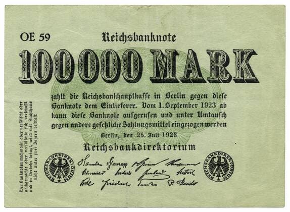  Historischer Geldschein, Reichsbanknote, 100.000 Mark, 1923, Inflationsgeld, Deutschland, Europa iblhdf01988410