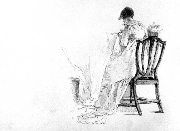 Probably Jesse Harden making a gown in 1804 (ref. Jane Austen) ©TopFoto Mono Print !AUFNAHMEDATUM GESCHÄTZT! UnitedArchives1062156