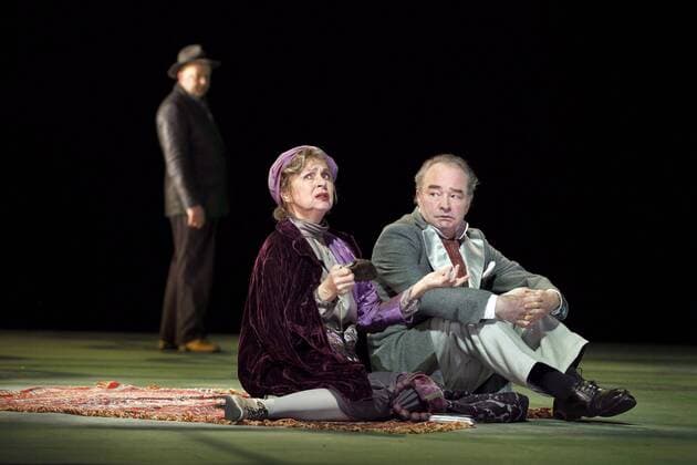 drama-berlin.de 26.10.2011 Berliner Ensemble DER KIRSCHGARTEN (von Anton Tschechow, bearbeitet von Thomas Brasch), Regie: Thomas Langhoff, Buehne: Katrin Kersten, Kostueme: Wicke Naujoks, Musik: Hans-Joern Brandenburg, Premiere am 29.10.2011. Szene mit Cornelia Froboess (als Ljubow Andrejewna Ranjewskaja), Martin Seifert (als Leonid Andrejewitsch Gajew) und Robert Gallinowski (als Jermolaj Alexejewitsch Lopachin, hinten). Berliner Ensemble THE CHERRY ORCHARD by Anton Chekhov, edited by Thomas Brasch, directed by Thomas Langhoff, stage design Katrin Kersten, costumes design Wicke Naujoks, music Hans-Joern Brandenburg, opening October 29, 2011. Scene with Cornelia Froboess (as Ljubow Andrejewna Ranjewskaja), Martin Seifert (as Leonid Andrejewitsch Gajew) and Robert Gallinowski (as Jermolaj Alexejewitsch Lopachin, back). ©xBresadola drama-berlin.de