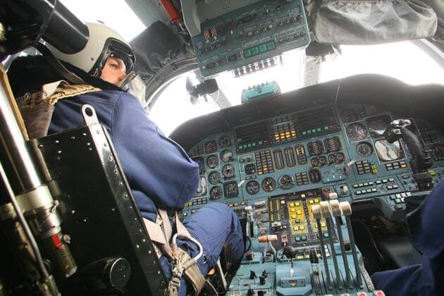ITAR-TASS: SARATOV REGION, RUSSIA. DECEMBER 5, 2011. Pilot in the cockpit of the Tupolev Tu-160 (NATO reporting name: Blackjack) supersonic bomber, at the Engels Air Force Base (aka Engels-2, Engel s, or Zngyelse).  RE0F338F