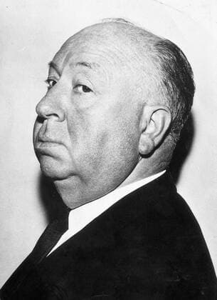 Ikonische Bilder der Zeitgeschichte Alfred Hitchcock (Regisseur) 04 85 teu Mann Film Kino England Regie Regisseur Halbglatze seriös Anzug Jackett Hemd Krawatte Portrait hoch Halbprofil Repro