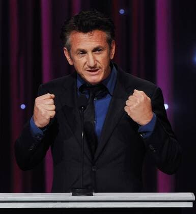 Actor Sean Penn introduces the Medavoy family to present the Danny Kaye Humanitarian Award during the UNICEF Ball, at the Beverly Wilshire Hotel in Beverly Hills, California on December 8, 2011. Queen Noor was recognized as a UNICEF Woman of Compassion.  LAP2011120864