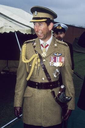 Prinz Charles of Wales 03 92 az Mann Adel Gesellschaft Königshaus hoch halb stehend draußen England seriös Orden neutral