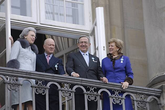 Königin Margarethe von Dänemark feiert in Kopenhagen ihr 40jähriges Thronjubiläum: Prinzessin Benedikte neben ihrem Ehemann Richard zu Sayn-Wittgenstein-Berleburg sowie Anne-Marie von Dänemark und Ehemann Konstantin. 