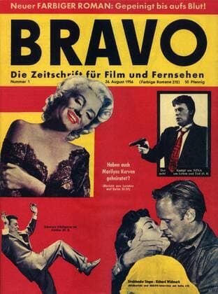 Feature Symbol: Erste Ausgabe der Zeitschrift BRAVO vom 26. August 1956 05 02 teu Zeitschrift Erstausgabe Zeitschrift für Film und Fernsehen Auflage der ersten Ausgabe 30.000 Exemplaren inzwischen wöchentlicher Verkauf 800.000 Exemplare erscheint wöchentlich wöchentliche Ausgabe Kultblatt für Teens Jugendliche Jugend Jugendblatt Kult weitere Themen heute Popmusik Musik Pop Aufklärung Fragen an Dr. Sommer Das Dr. Sommer-Team Titel Titelbild Titelblatt Titelseite hoch