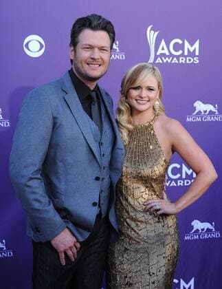 (L-R) Recording artists Blake Shelton and Miranda Lambert arrive at the 47th annual Academy of Country Music Awards at the MGM Hotel in Las Vegas, Nevada on April 1, 2012.  LVP20120401234
