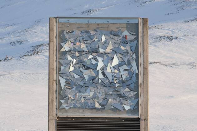 Kunstwerk, am Eingang des Svalbard Global Seed Vault , zu deutsch Weltweiter Saatgut-Tresor auf Spitzbergen , Longyearbyen, Spitzbergen, Svalbard, Norwegen, Europa iblkcl02232664