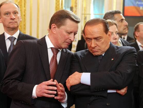MOSCOW, RUSSIA. MAY 7, 2012. Kremlin Chief of Staff, Sergei Ivanov and Former Italian prime minister Silvio Berlusconi attend Vladimir Putin s inauguration ceremony as Russia s president in the Grand Kremlin Palace.  Highlight premiumd RE0FDE57